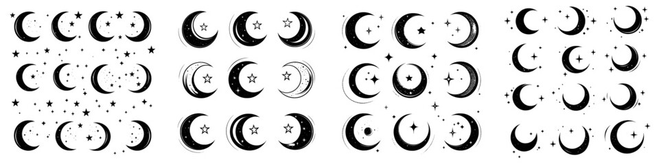 Fototapete - Artwork for Adobe Illustrator Moon icon set. A collection of celestial moon illustrations. Retro Moon icon or logo.