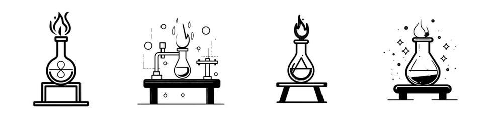 Fototapete - Icon line with a fire test tube modern design in a trendy style