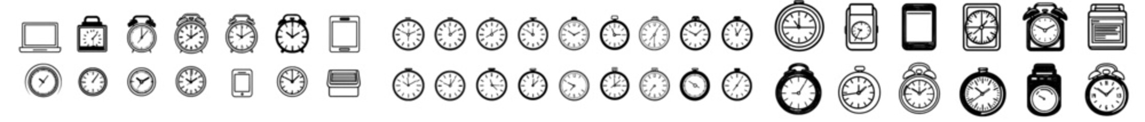 Leinwandbilder - Icon of modern clock icon with alarm, calendar, stopwatch. Outline time symbols, set of watches with analog, digital clocks.