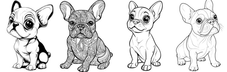 Leinwandbilder - A charming charcoal doodle of a happy French Bulldog puppy illustrated in monochrome is ideal for pet shop branding and logos.