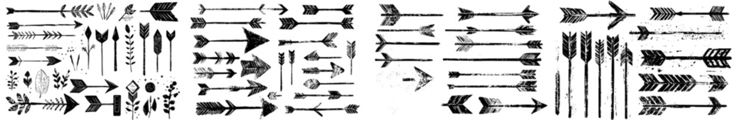 Leinwandbilder - Modern black brush drawn arrows doodle in different sizes on white background. Template element for a modern illustration template element.