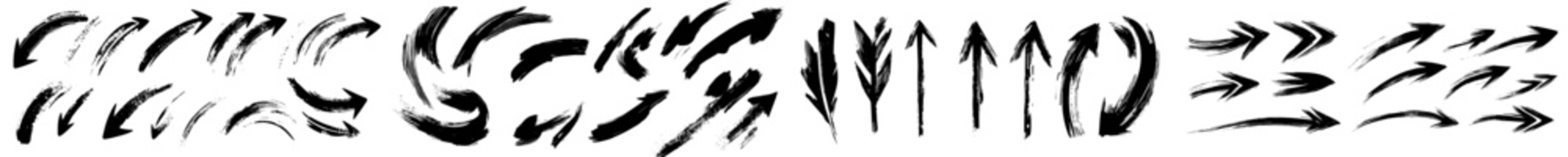 Leinwandbilder - This set of arrow brush strokes is handdrawn and textured with ink