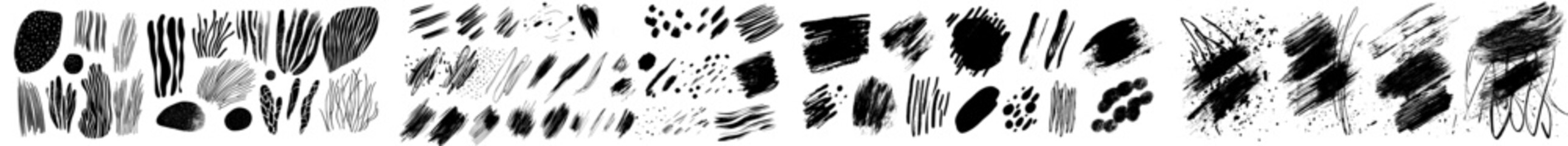 Leinwandbilder - Brushstrokes and pencil strokes. Typographic strokes and stroke tails. Hand drawn wavy strokes with black and red markers.
