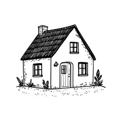 Leinwandbilder - On a white background, a minimalist illustration depicts a cozy house.