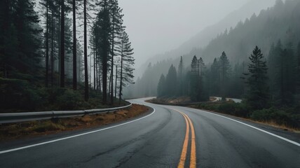 Wall Mural - an infinity road with mountain and mist