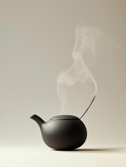 Poster - A sleek tea kettle emits gentle steam, enhancing the tranquil ambiance of the kitchen with its minimalist design and muted setting. Generative AI