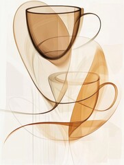 Sticker - Curved shapes of a spoon and cups are intertwined in warm tones, creating a minimalist aesthetic that enhances any modern setting. Generative AI