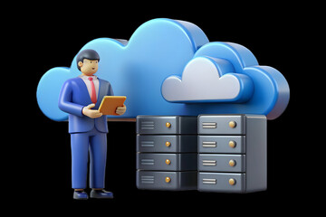 Glossy image IT professional managing cloud servers modern data center copy space technology infrastructure cloud networking stock photo concept