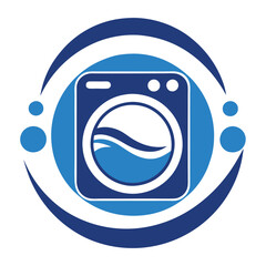 Blue laundry washing machine logo, suitable for cleaning design