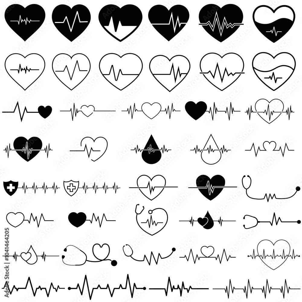 Pulse icon vector set. Heartbeat illustration sign collection. Heart ...
