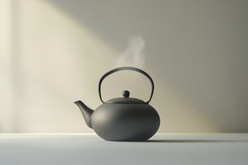 Sticker - A tea kettle gently releases thin lines of steam, set against a light muted backdrop, creating a serene atmosphere in the afternoon. Generative AI