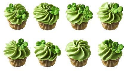 Green st. patrick's day cupcakes with shamrock decorations