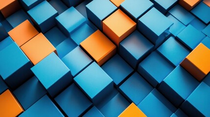 Wall Mural - a vibrant arrangement of blue and orange cubes creating a dynamic 3d pattern.
