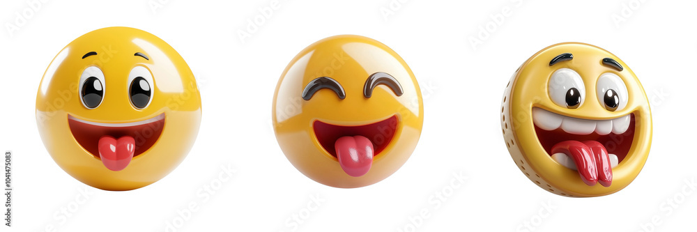 Set of a The emoji with an open mouth, tongue sticking out, and wide ...