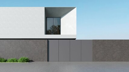 Aufkleber - 3d rendering of modern luxury house with large entrance wall and concrete floor