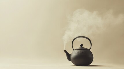 Poster - The tea kettle gently releases steam, creating a soothing ambiance in a serene environment, perfect for enjoying a warm beverage. Generative AI