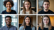 © Olha Havelia - A grid of portraits showing happy and diverse young professional people in their home offices. Each person is smiling at the camera and looking directly into it with confidence. Th