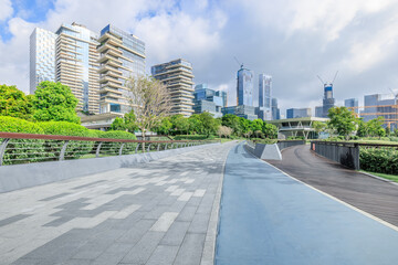 Sticker - Empty floor square and cityscape with skyline in modern city