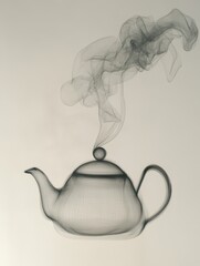 Aufkleber - A traditional tea kettle is gently emitting delicate steam into the air, creating a calming atmosphere in the kitchen. Generative AI