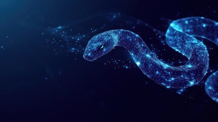 Wall Mural - a digital representation of a snake composed of glowing particles in a dark background.