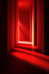 Wall Mural - vivid red corridor with dramatic lighting and modern architectural elements creating a sense of intr