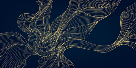Wall Mural - vector gold on black line pattern, wave texture design, premium curve banner. glitter ornament illus
