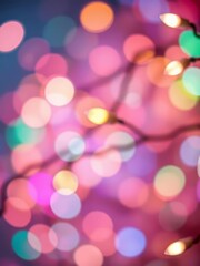 Abstract background of pastel multicolored christmas lights with bokeh effect sparkling with gold sequins glitter dust particle Ultra realistic 