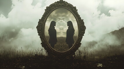 Aufkleber - Exploring the depths of self a mirror reflection revealing inner emotions and thoughts through artistic expression