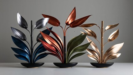 Canvas Print - Metallic Leaf Sculptures in Four Finishes