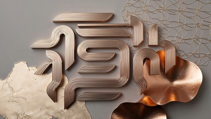 Canvas Print - Abstract Copper Sculpture with Geometric Patterns