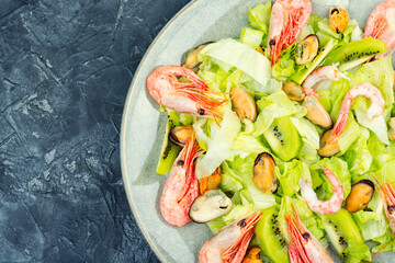 Wall Mural - Seafood platter with shrimp, mussels.