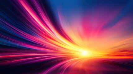 Vibrant abstract sunset with colorful streaks of light and dynamic patterns.