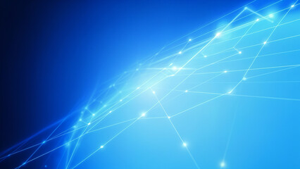Abstract Digital Network with Bright Blue Light Connections