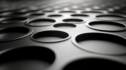 Poster - The image showcases a close-up of circular indentations on a glossy black surface, highlighted by gentle lighting that enhances the texture and design.
