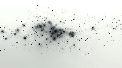 Fototapete - A dynamic pattern of interconnected nodes and lines creates an abstract representation of a network, blending black with a soft white backdrop.