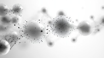 Poster - The image features an abstract design of interconnected molecules and atoms in various sizes, set against a grey background, symbolizing scientific research and innovation.