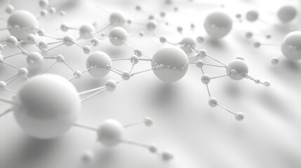Poster - This visual representation showcases a network of interconnected spheres and atoms on a soft light background. It embodies core concepts of molecular structures and their interactions.