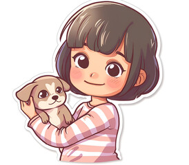 Wall Mural - a little girl with a dog illustration, generative ai