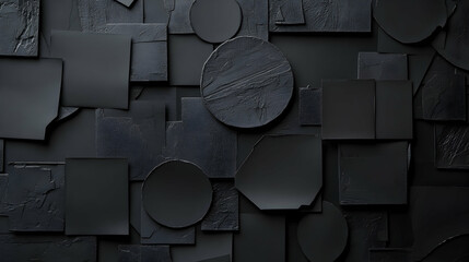 Wall Mural - group of random black paper squares with circle patterns, some blank -