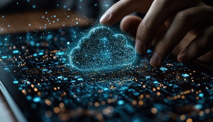 Poster - A Hand Interacting with a Digital Cloud Symbol on a Tablet