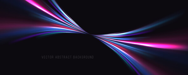 Lines in the shape of a comet against a dark background. Illustration of high speed concept. Motion light effect for banners. Fast speed car. Curved light trail stretched upward.