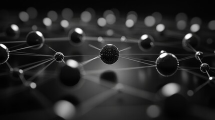 Aufkleber - This artwork features numerous interconnected spheres against a dark backdrop, representing complex networks often found in scientific and technological contexts.