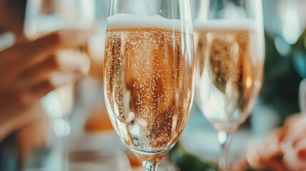 Vibrant bubbles rise elegantly in multiple sparkling wine glasses, artfully capturing the essence of celebration, luxury, and refined taste in vivid detail.