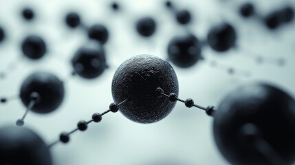 Poster - A detailed close-up showcases a network of black molecules connected by bonds, illustrating advanced scientific research in a laboratory environment.