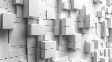 Poster - This contemporary interior showcases a unique textured wall composed of varying white geometric blocks, creating a dynamic and modern atmosphere ideal for design enthusiasts.
