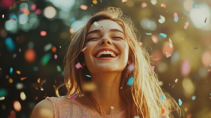 Poster - Woman Celebrating With Confetti