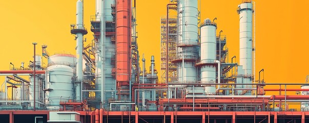 Fototapete - Illustration of a gas plant industrial scene featuring a refinery, designed with two layers of detail to highlight the complexity of operations