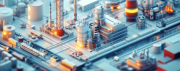 Fototapete - Illustration of a gas plant industrial scene featuring a refinery, designed with two layers of detail to highlight the complexity of operations