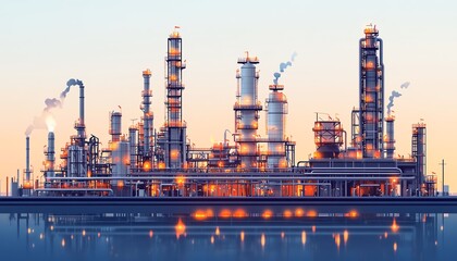 Fototapete - Comprehensive vector illustration of a gas refinery plant, showcasing an industrial view with two layers of detail for enhanced visual depth