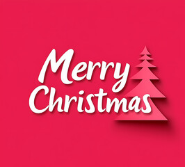 Christmas tree silhouette with paper cut design on a bold red backdrop and the words merry christmas in the foreground